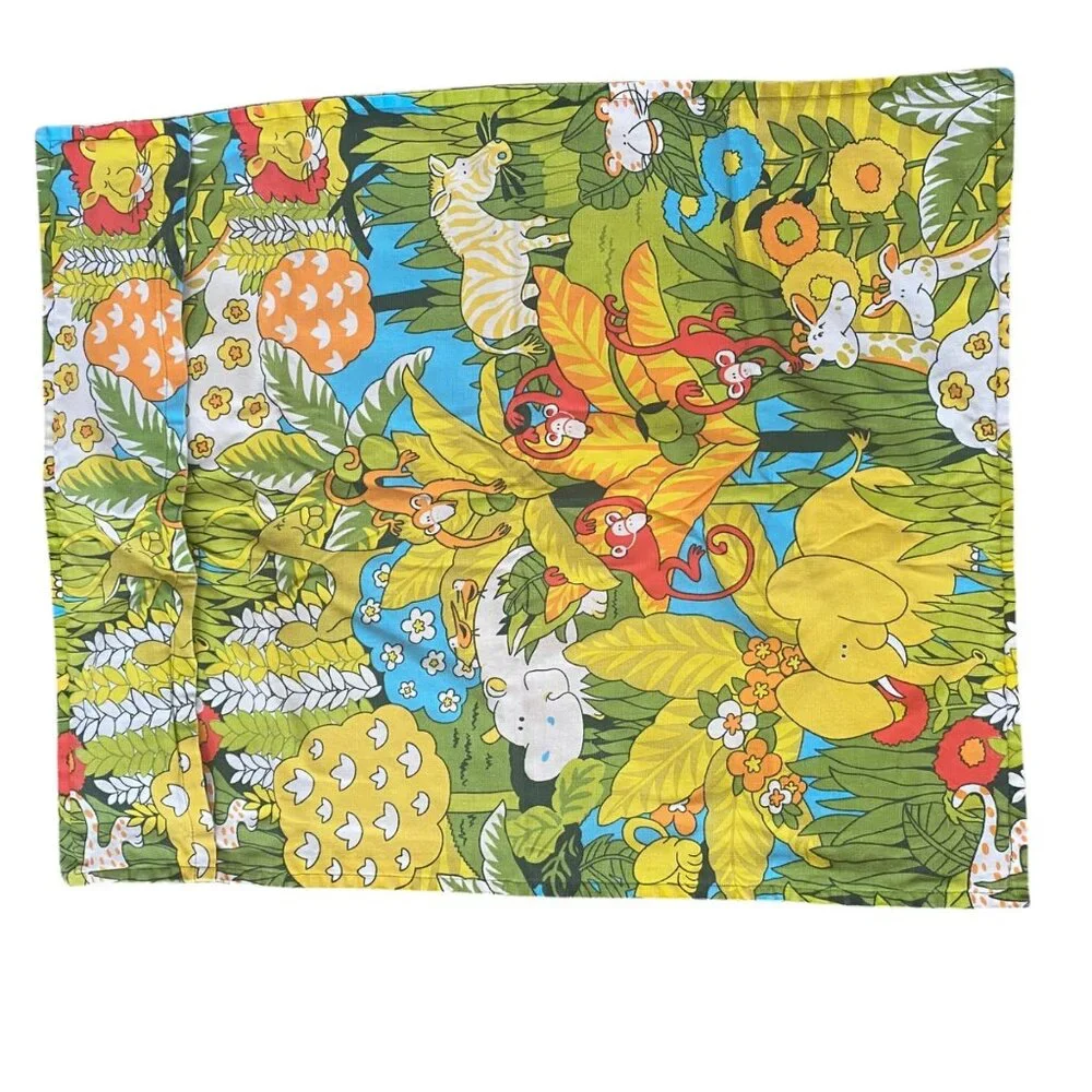 Vintage Kids Jungle Print Pillowcase Sham Elephants Lions‎ Zebras Cotton Cartoon